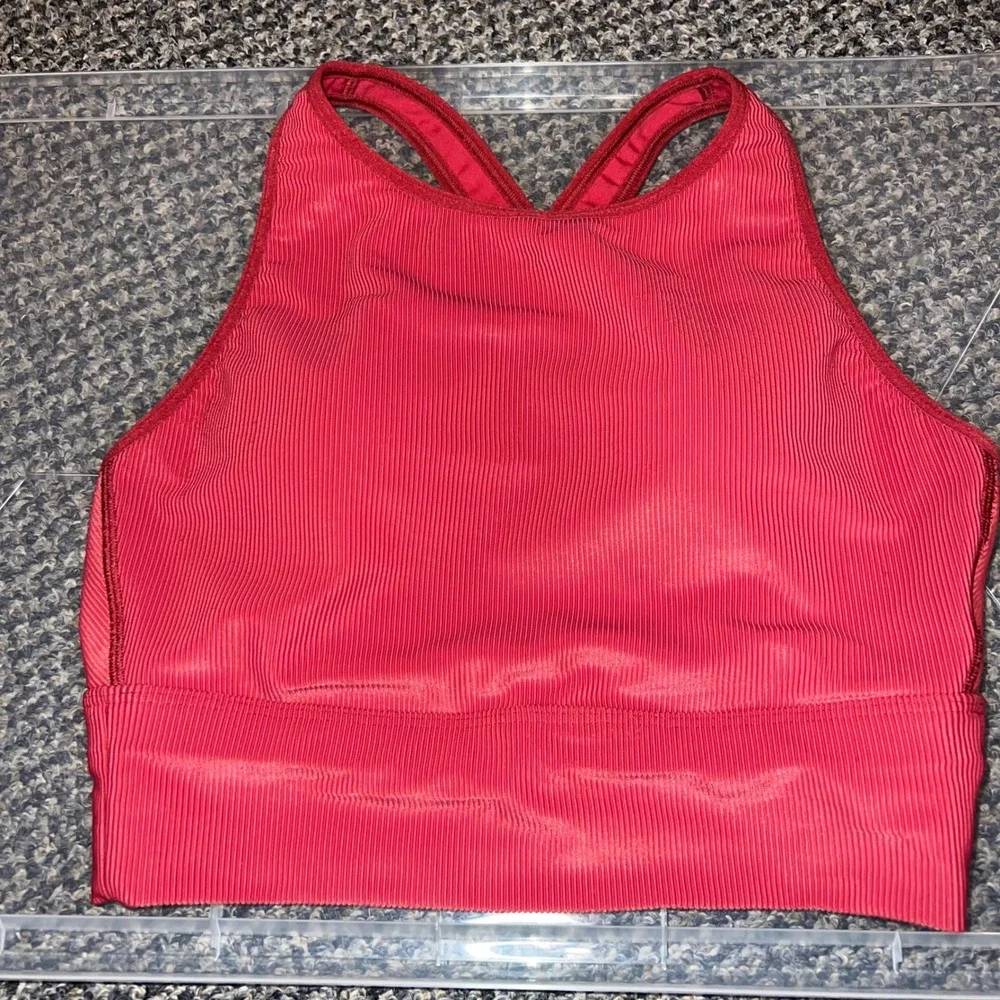 CALIA Sports Bra Womens Medium Red Excellent Ribbed High Neck Crossback Active